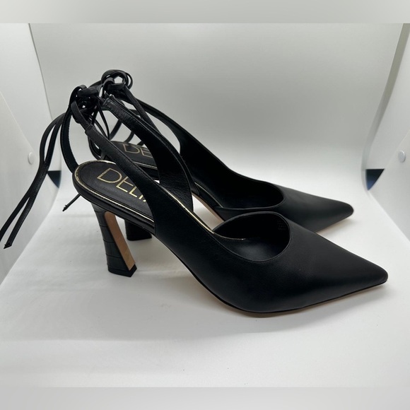 Deltan Juliana Leather Ankle Tie Pumps Black Size 9.5 - Picture 2 of 13
